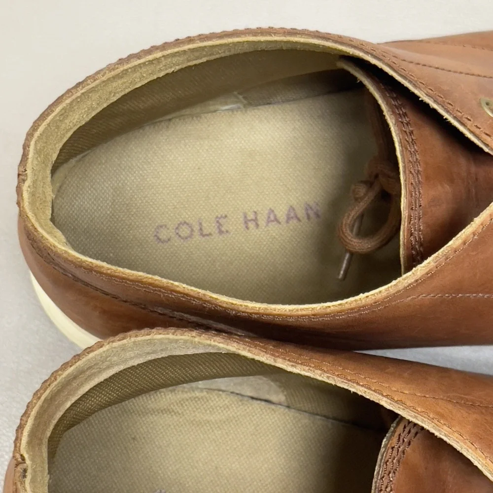 COLE HAAN Grand OS Boots Men 10.5 M Brown Leather Chukka‎ Cap Toe Lace Up Shoes